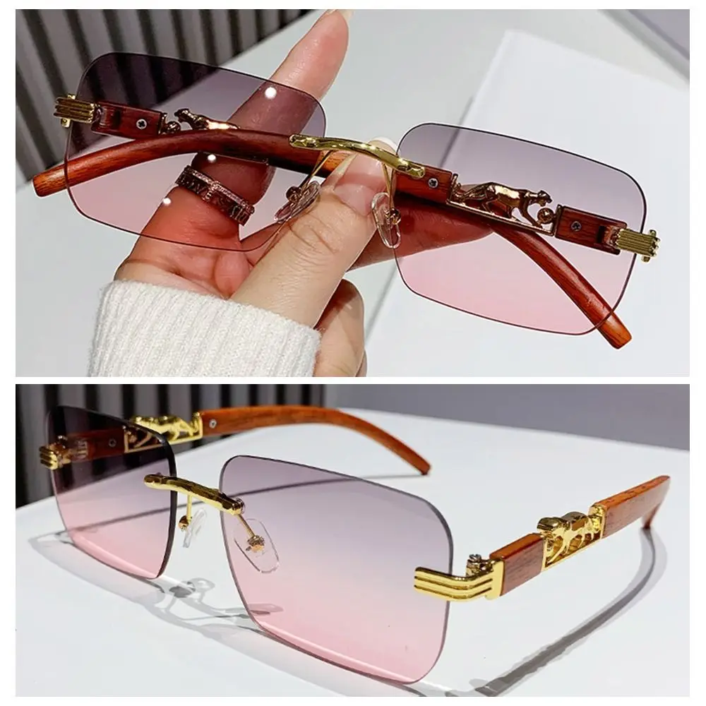 Metal Temples Rimless Cut Edge Sunglasses Fashion Cool Unique Retro Shades UV400 Summer Traveling Eyewear for Women & Men