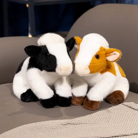 Simulation Cattle Animal Plush Doll Soft Stuffed Cow Bull Plush Toy Farm Game Props Lifelike Animal Model Great Gift for Kids