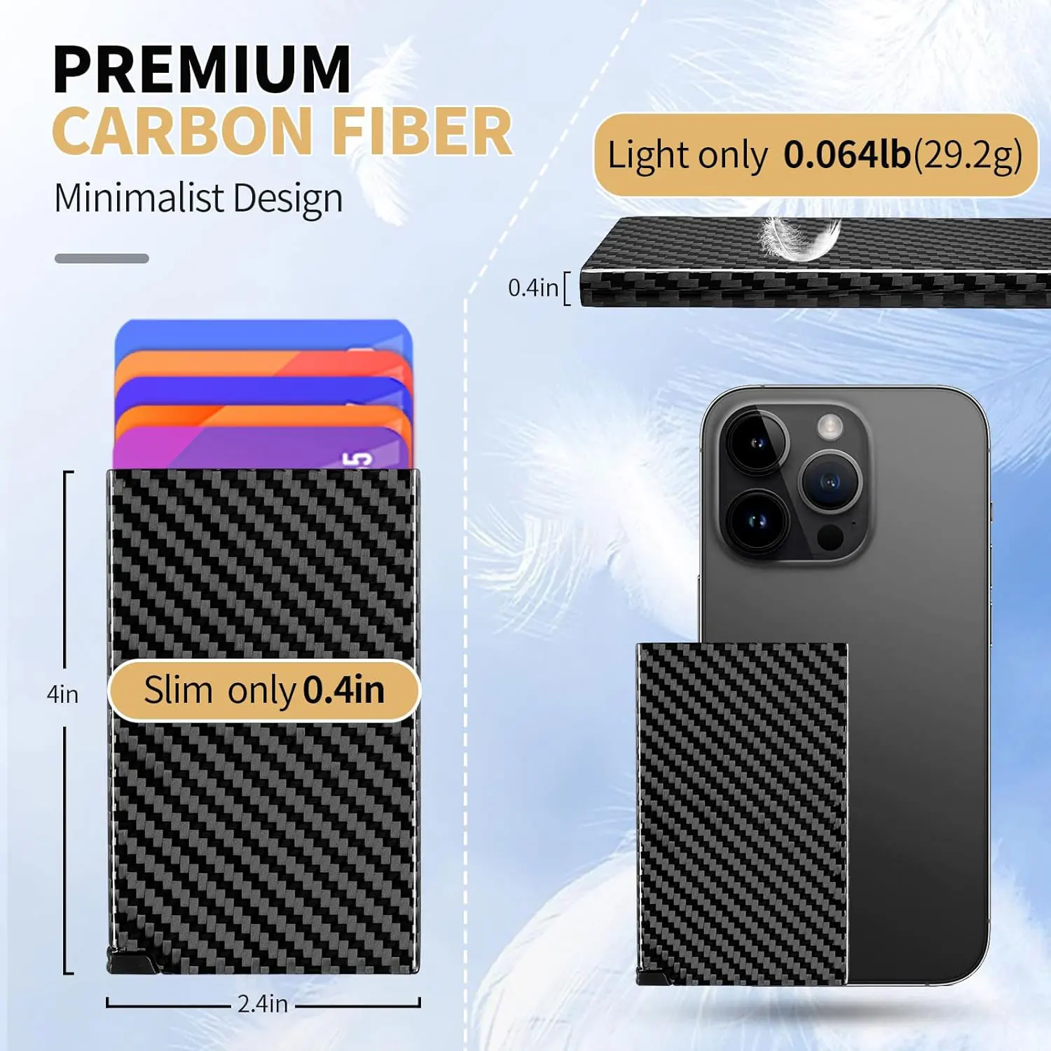 Carbon Fiber Faraday RFID Signal Blocking Card Wallet Pop Up Cards for Men Minimalist Credit Card Holder,Slim Card Holder Wallet