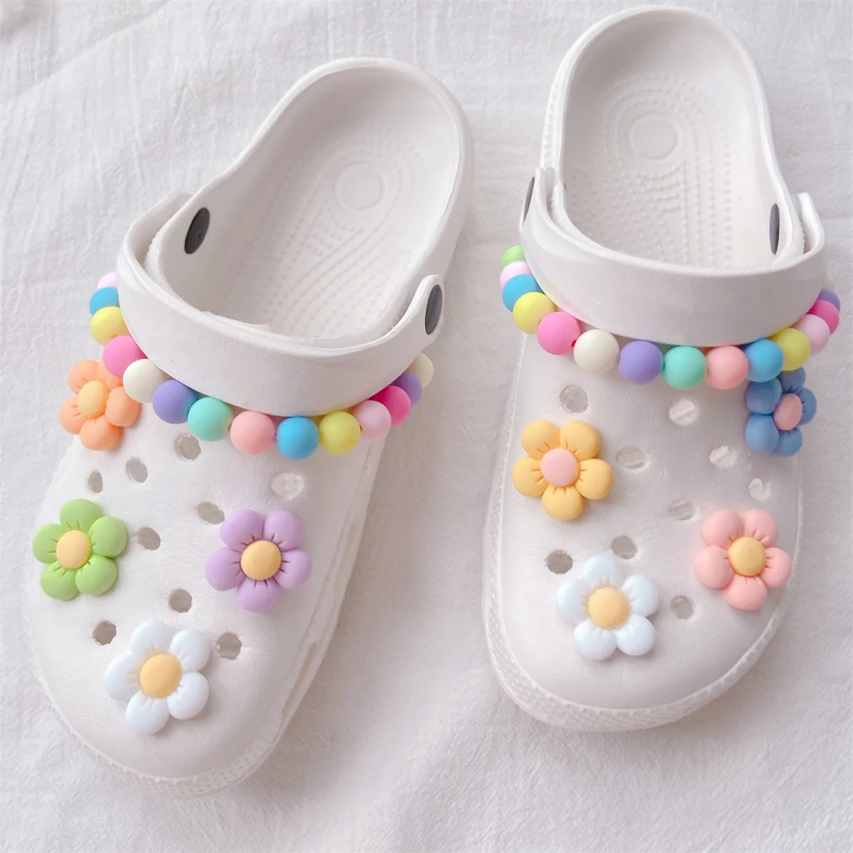 Colored Chain Flowers Hole Shoe Charms Decorations Cute Five Petal Flower Shoes Buckle DIY 3D Hole Shoe Accessories