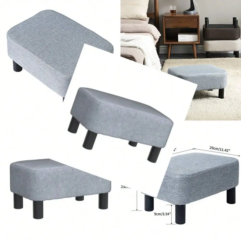 

Small Footstool Fabric Pouf Ottoman Footrest Modern Home Bedroom Rectangular Stool With Padded Seat Pine Wood Legs Gray Blue RF