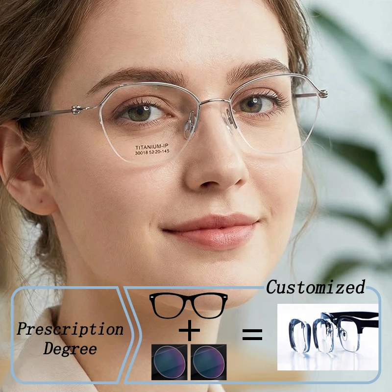 

Ultra-lightweight Women TItanium Half-frame Hyperopia Photochromic Prescription Glasses Anti Blue Ray Myopia Astigmatism Eyewear