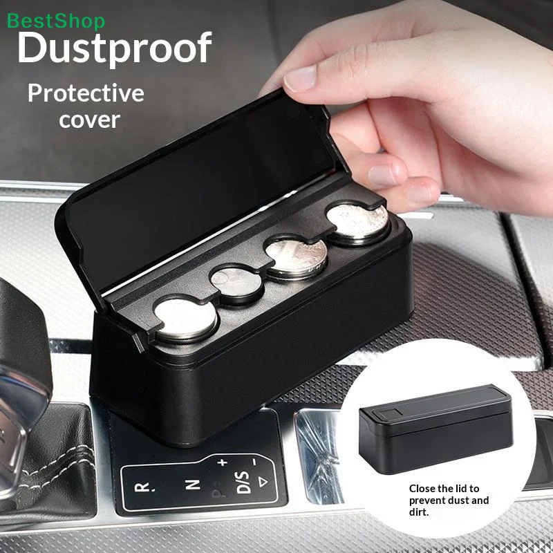 

♥Car Coin Organizer with Dustproof Cover - Portable 4-Slot Coin Storage Box for Vehicle Console, Anti-Dust Coin Holder