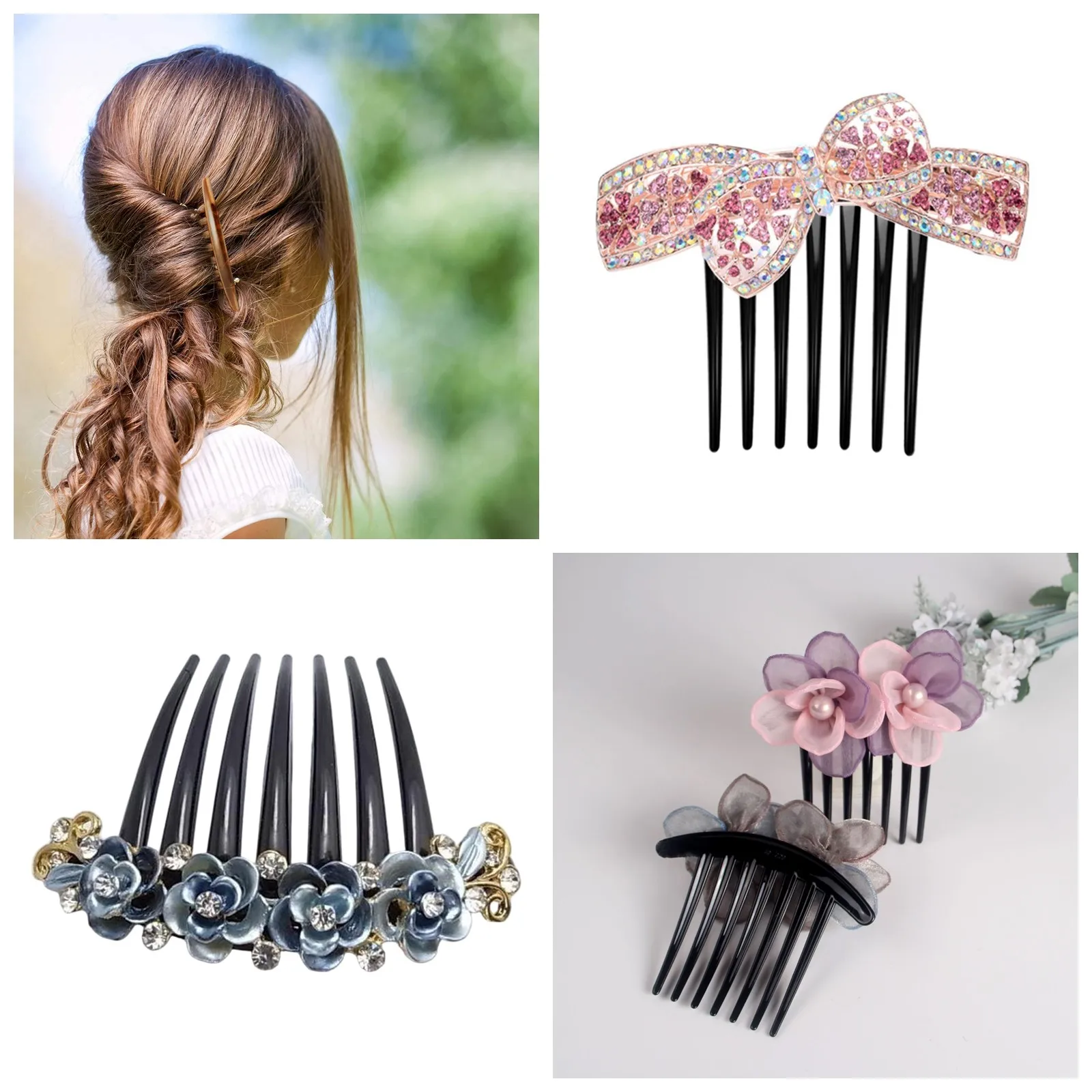 

4pcs Coffee Plastic Hair Volume Inserts - Comb Clips for Ponytail Bouffant Styles, Updo Hair Bumpits Women's Hair Extensions