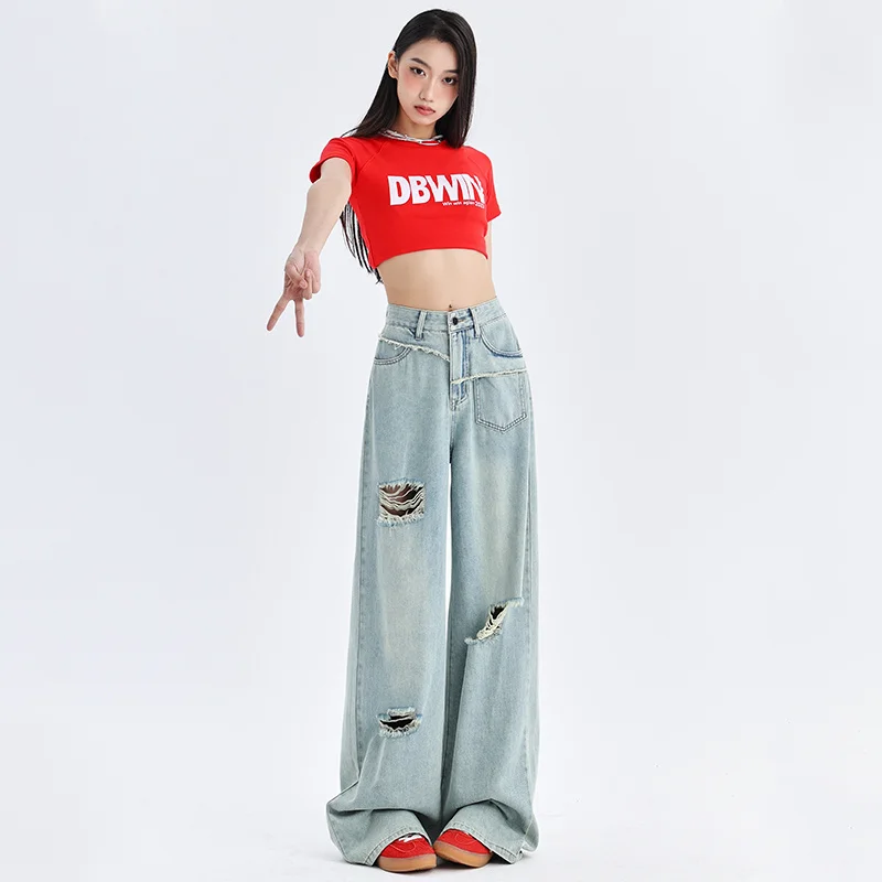Pantalones informales para mujer, pantalones cortos vaqueros holgados de cintura alta y pierna ancha para verano, ropa de vaquera Y2k para mujer