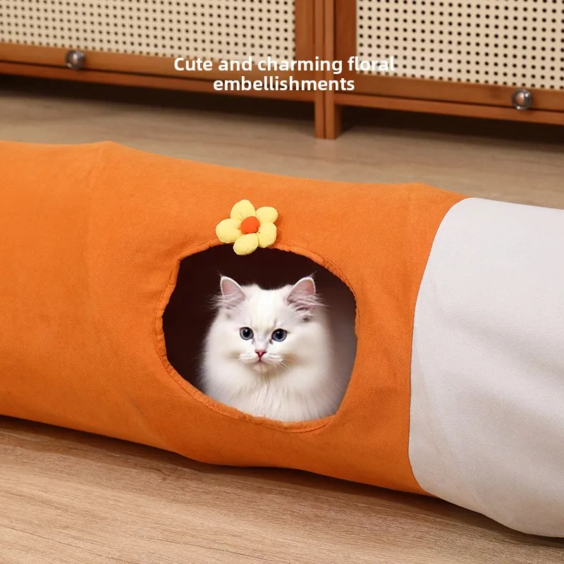 Multi-Hole Cat Tunnel Toy Rolling Dragon Cartoon Straight Tube Foldable Cat Dog Self-Entertainment Channel Easy Storage Pet Supp