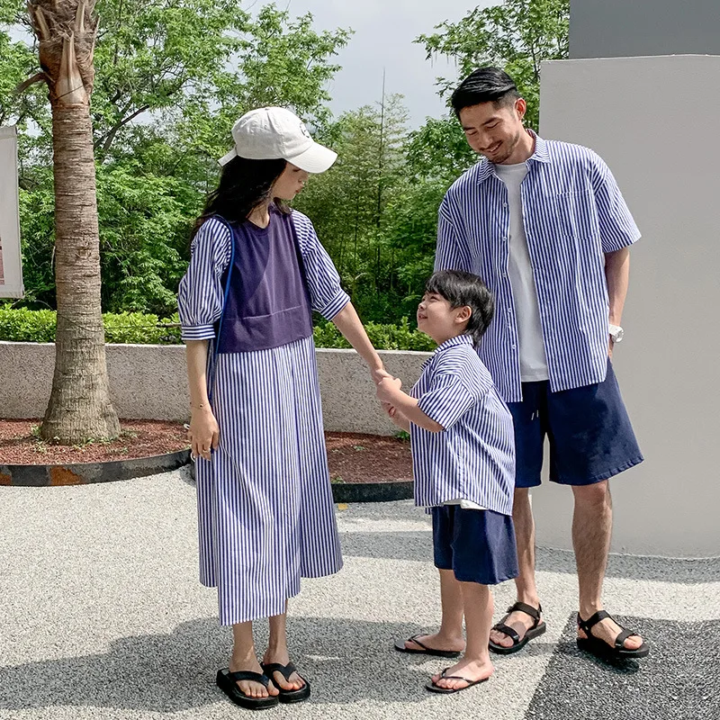 Baby Mom Daddy Matching Fashion Clothes for The Whole Family Trip Beach Outfits 2023 Korean Mother Daughter Dress Dad Son Sets