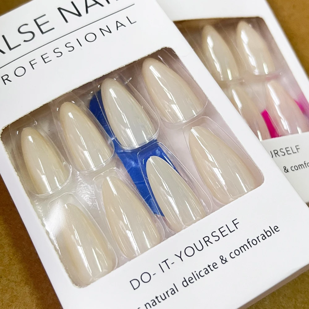 24 Uds Aurora perla uñas postizas cubierta completa brillante polvo de almendra usando uñas postizas Ins boda/diario Artificiall uñas de estilo coreano