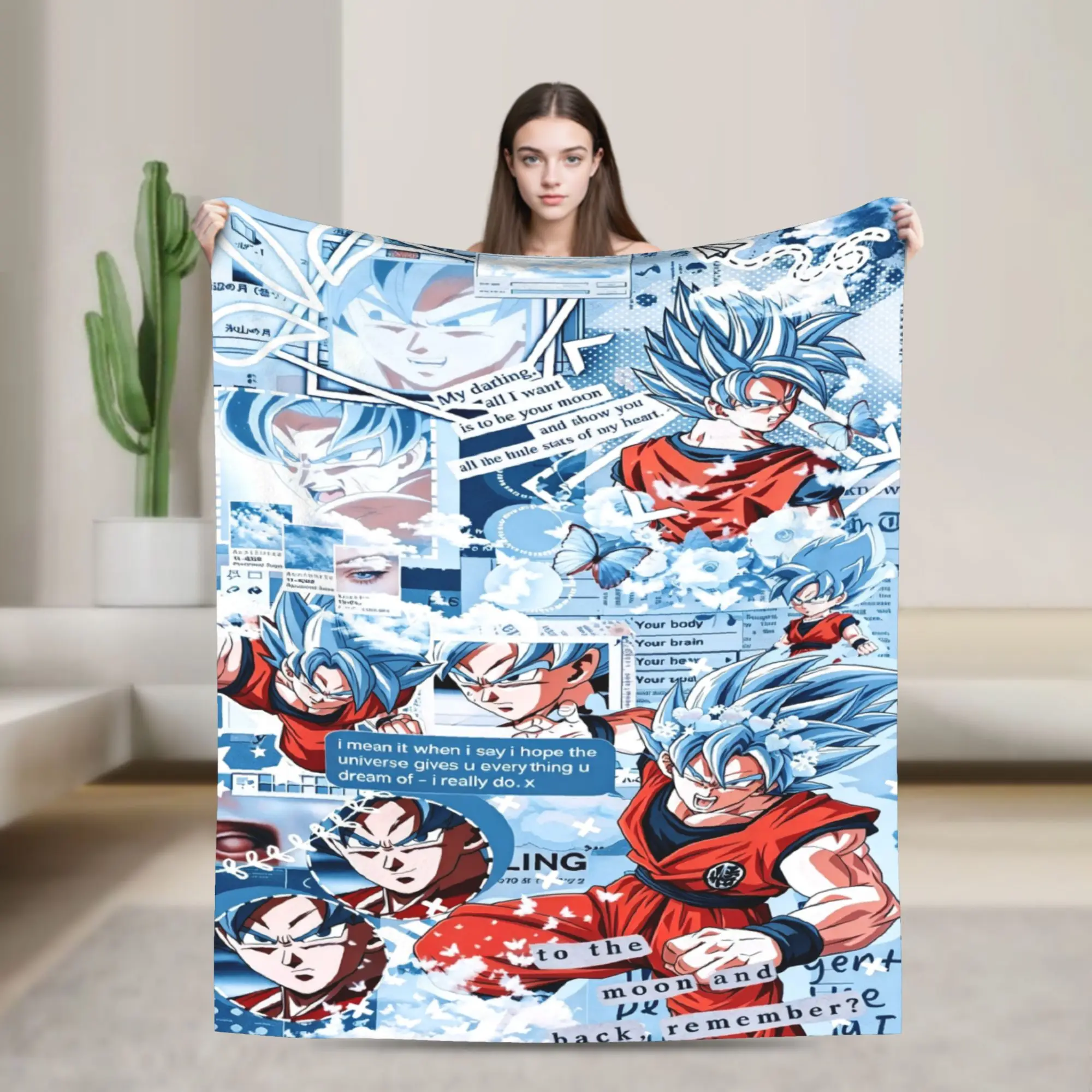D-Dragon B-Ball Z Gokus Blanket 3D Printed Soft Flannel Fleece Warm Manga Movie Throw Blankets for Travel Bedroom Couch Quilt