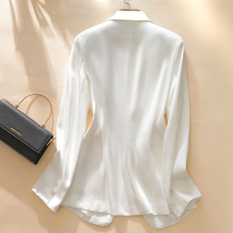 

The New Faux Acetic Acid White Slim-fit Suit Jacket Women's Spring Autumn Features A Niche High-end Casual Fashionable Design