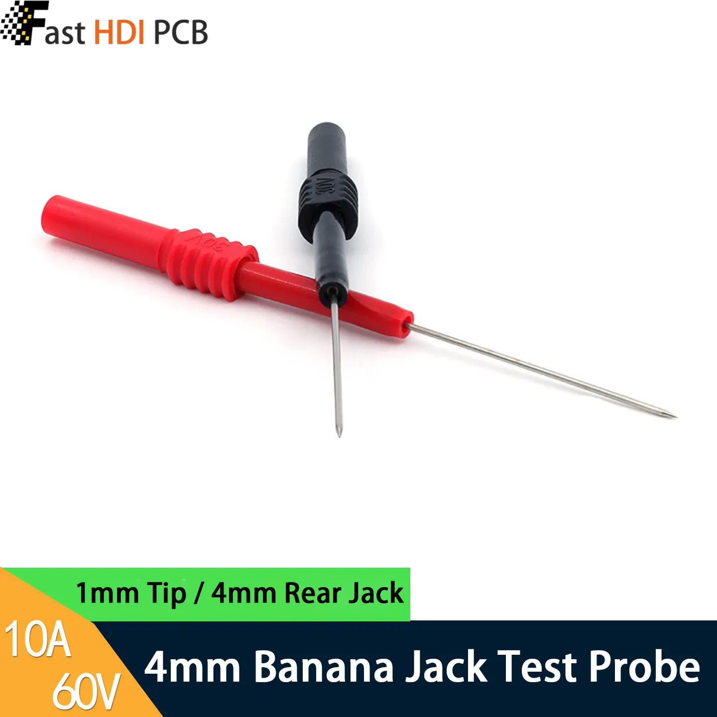 2PCS 1mm Fine Tip Test Probe with 4mm Banana Jack Flexible Bendable 10A 60V for Multimeter Oscilloscope – Nickel Plated Brass