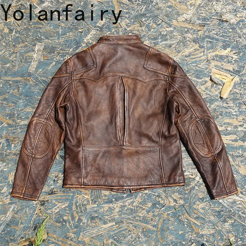 YOLANFAIRY 100% Genuine Leather Jacket Men Fashion Real Cow Leather Coat Man Clothes Luxury Vintage Man Jacket Original 2026