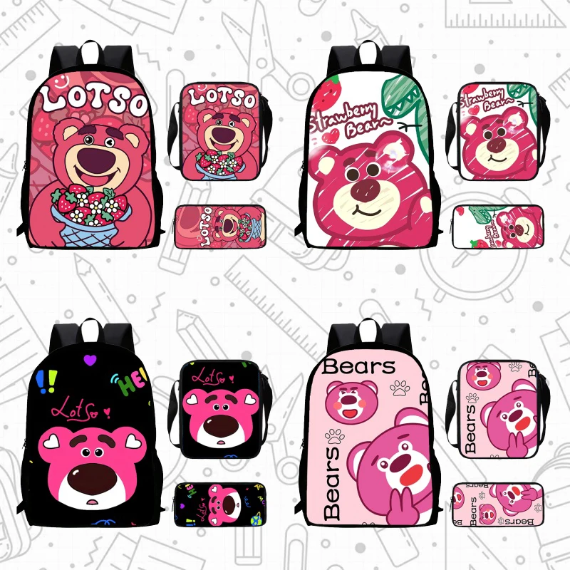 

Cartoon Strawberry Bear Child School Backpack With Shoulder Bag Pencil Bag For Kindergarten,Light Weight School Bag For Boy Girl