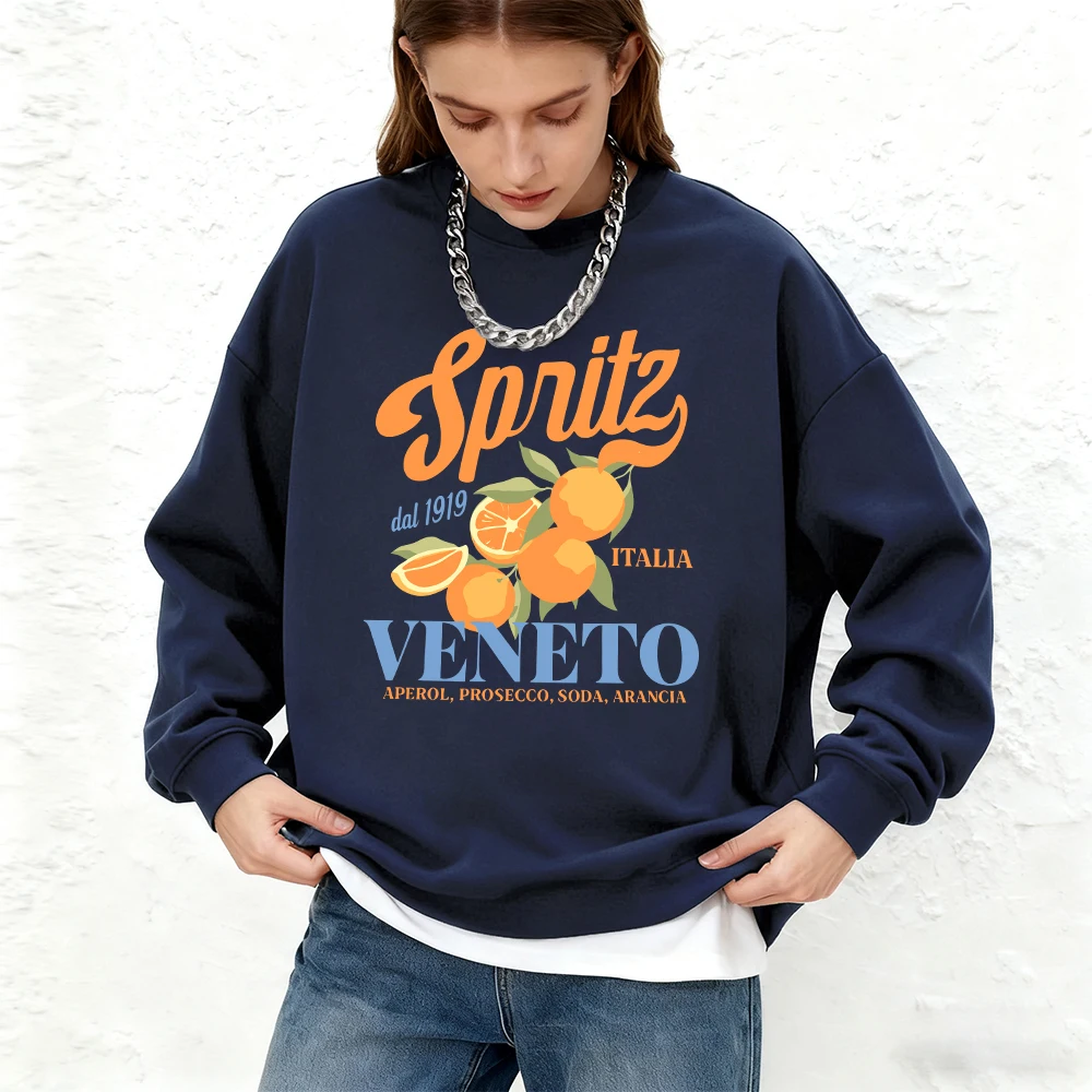 Aperol Spritz Veneto طباعة المرأة هوديس الخريف الدافئة الركض بلوزات عادية المتضخم Crewneck البلوفرات الملابس الرياضية #3