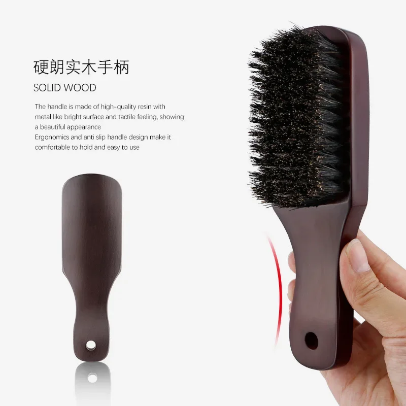 Men Beard Brush Wood Handle Boar Bristle Moustache Cleaning Brush Hairdressing Anti Static Barber Hair Styling Comb Tool