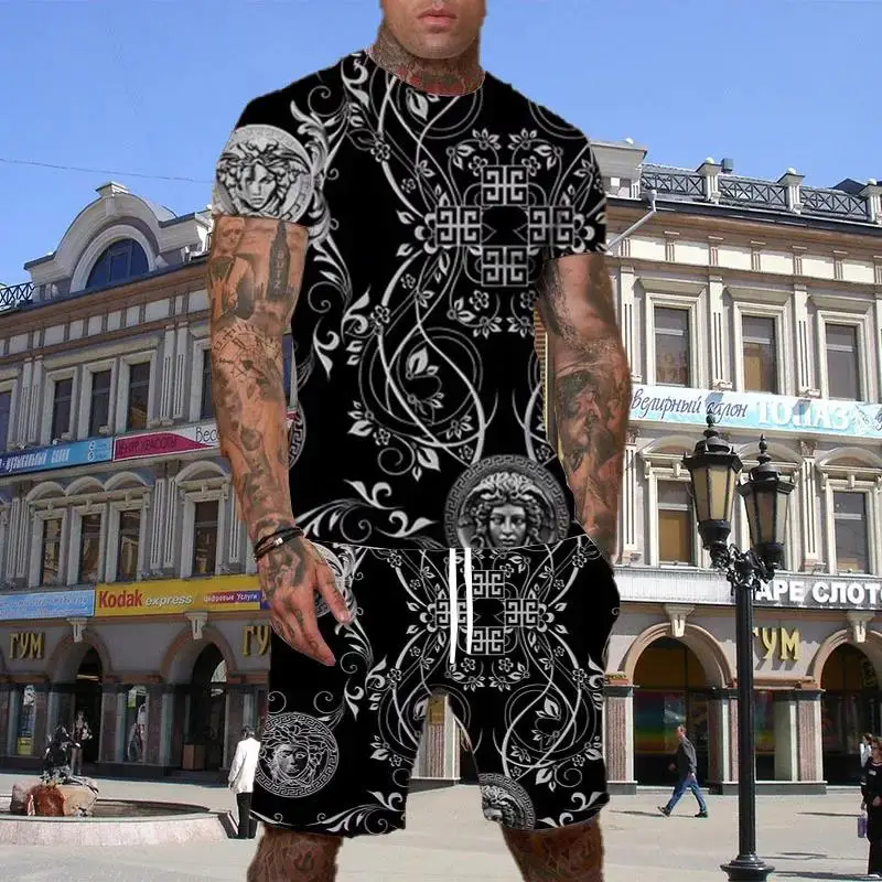2025 Summer Men's T-shirt Set Fashion Trend Luxury Short-sleeved Shorts Comfortable Casual Street Suit Hombre Ropa Conjunto Para