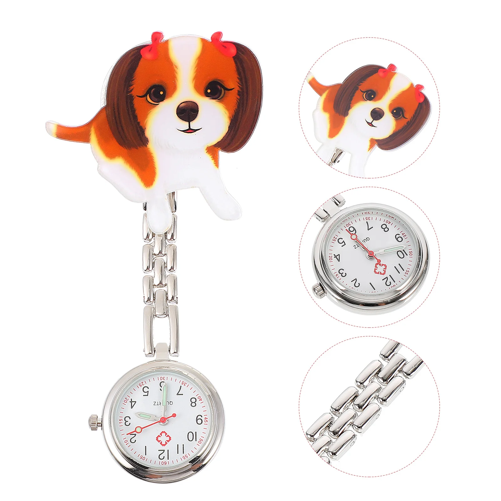 

1Set Exam Hanging Pocket Watch Little Dog Nurse Chest Watch Cartoon Chain Lightweight Secure Clip Accurate Time
