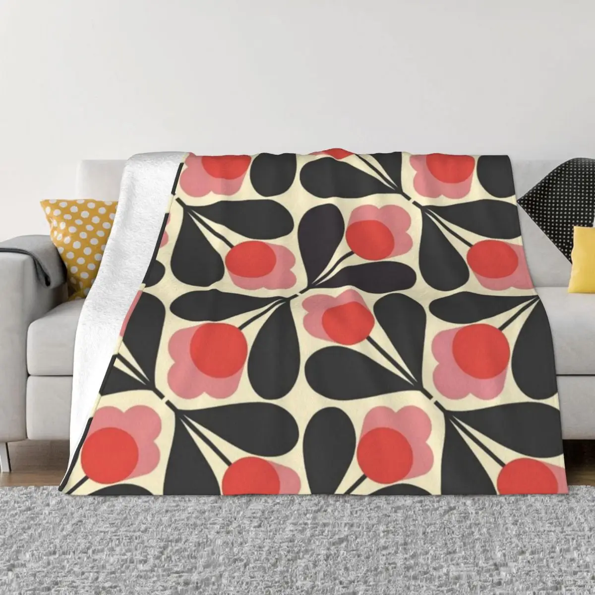 

orla kiely Acorn ,black, red,white,floral patterns Throw Blanket Luxury Luxury Brand Blankets