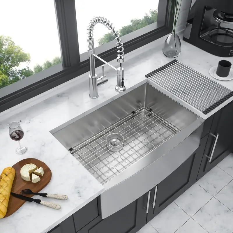 

30 Inch Stainless Steel Apron Front Farmhouse Sink - 30"x21"x10", 10 Inch Deep, 16 Gauge Single Bowl Kitchen Sink Basin