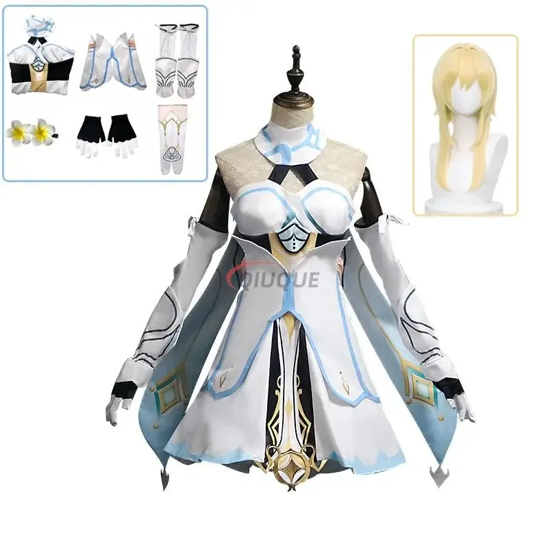 Nouvelle tenue complète de cosplay Lumine Voyageuse de Genshin Impact 2026 pour femme, avec perruque, robe uniforme et vêtements de jeu, idéale pour Halloween