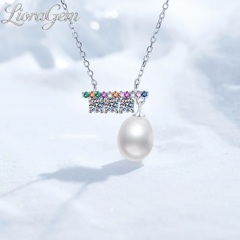 LioraGem Platinum PT950 Freshwater Pearl and Colored Diamond Necklace for Women, Balance Beam Series Versatile Moissanite Choker