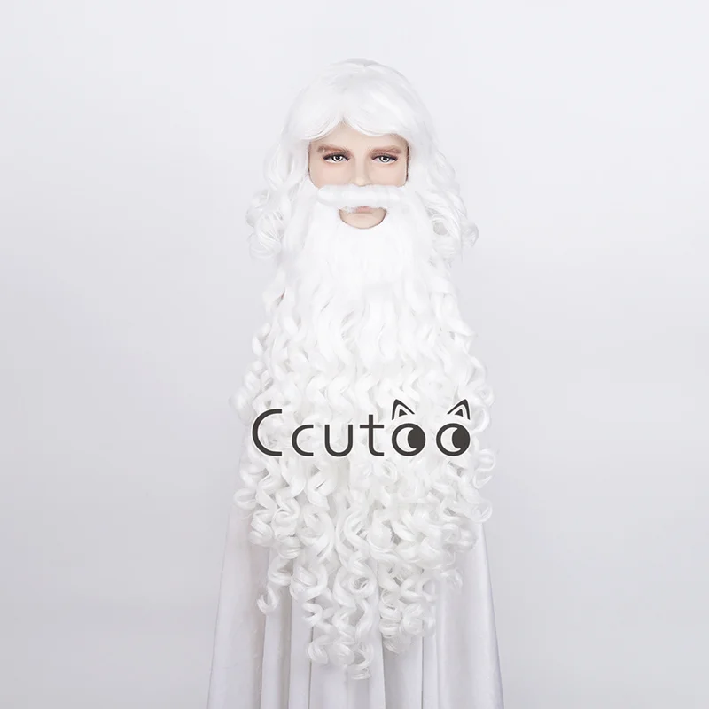 Santa Claus Beard Wig Full Set Fancy Dress up White Beard Wigs Role Play Holiday Hair Christmas Halloween New Year Decoration