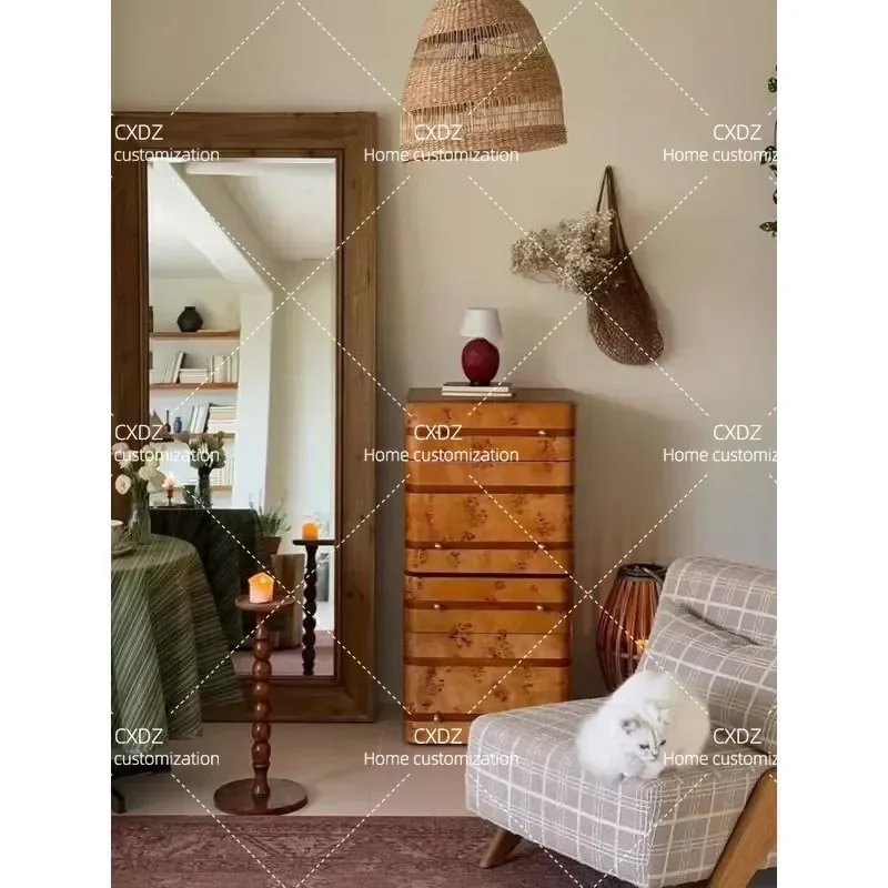 Medieval solid wood chest, bedroom bedside table module combination cabinet, living room sofa side cabinet, French retro