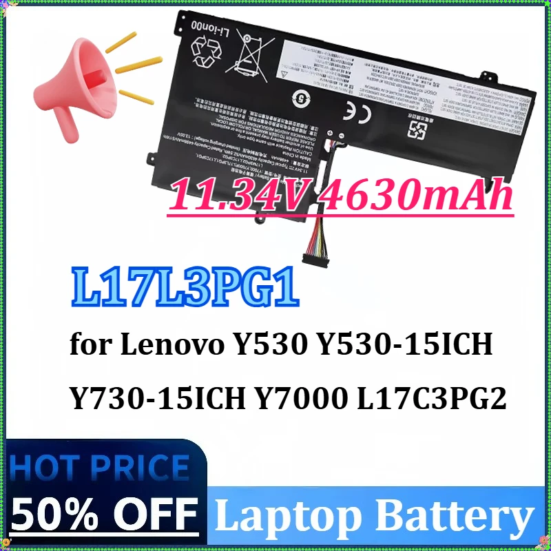

11,34 В 4630 мАч L17L3PG1 Аккумулятор для ноутбука Lenovo Y530 Y530-15ICH Y730-15ICH Y7000 L17C3PG2 L17M3PG1 L17M3PG3 Y7000P L17C3PG1