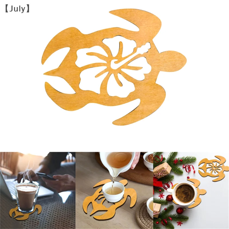 Animal Wood Hollowed Out Coaster Waterproof Practical Heat Insulation Pad Sea Turtles/Owl/Cats Shaped Cup Mat