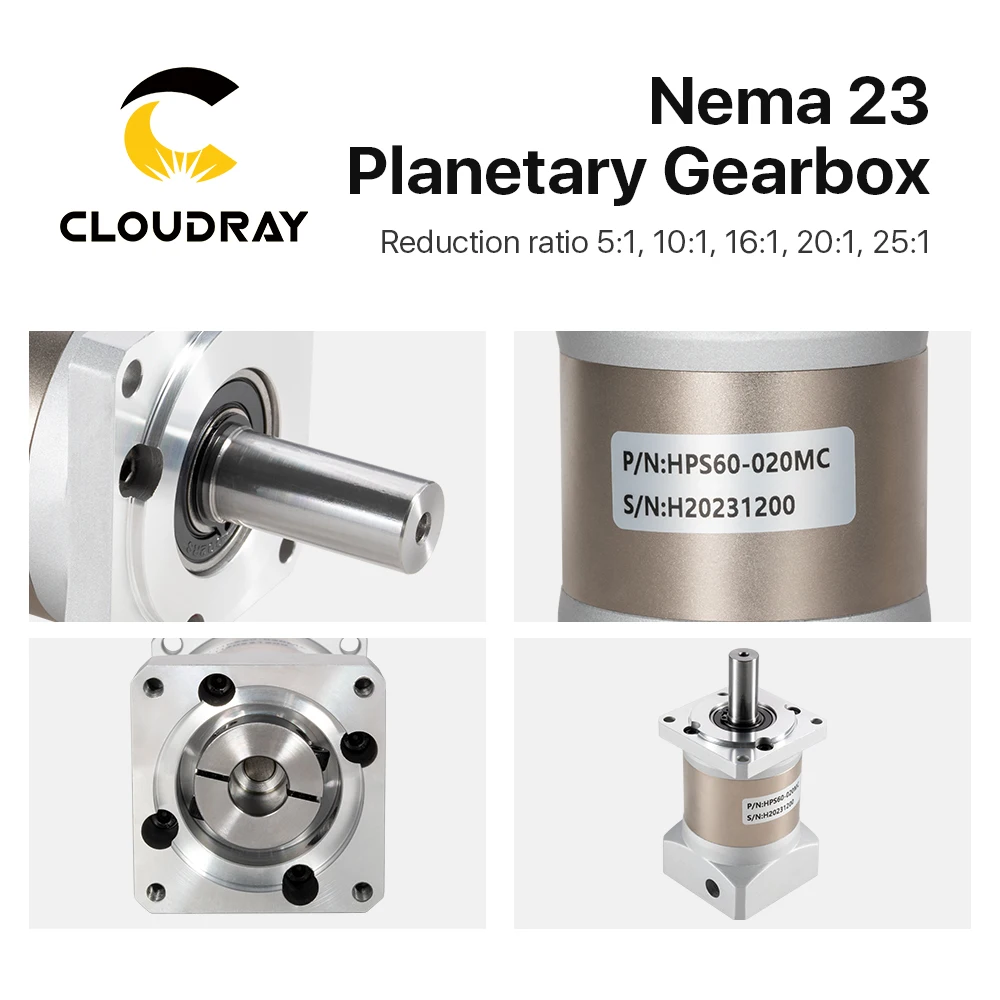 Cloudray Nema23 Planetary Gearbox HPS60 Round Motor Reducer for 60 Servo Motor With Ratio 5:1 10:1 16:1 20:1 25:1 14mm Input