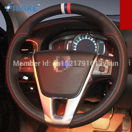 For Volvo V60 High Quality Hand-stitched Anti-Slip Black Leather Red Blue Thread DIY Steering Wheel Cover