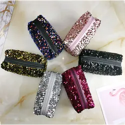 Moda menina lantejoulas saco de maquiagem saco de armazenamento de viagem requintado glitter caso de armazenamento de cosméticos bolsa com zíper bolsa feminina