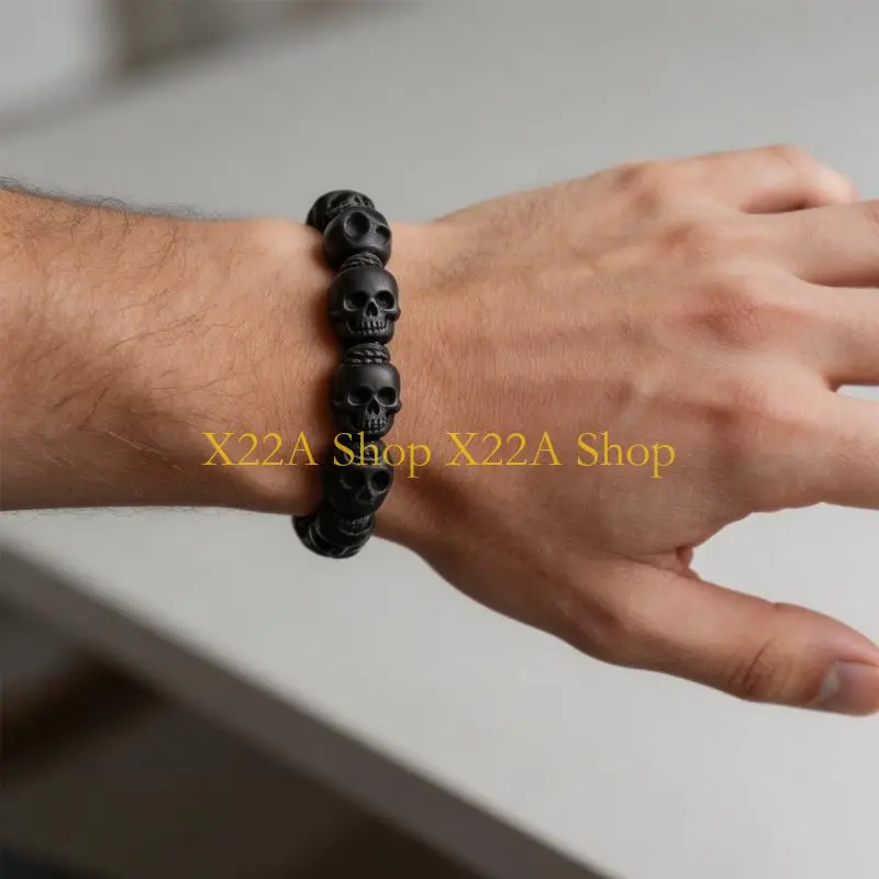 Unique Modern Turquoise Skull Bracelet 19Cm Beaded Hand Accessory Comfortable Fit Perfect for Adding to Any Outfit