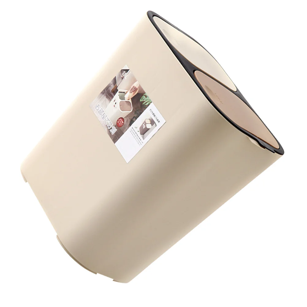 

Double Layer Trash Can Beige 2-In-1 Wet Dry Separation Automatic Lid Pp Material Home Office Garbage Bin Plastic Waste Container