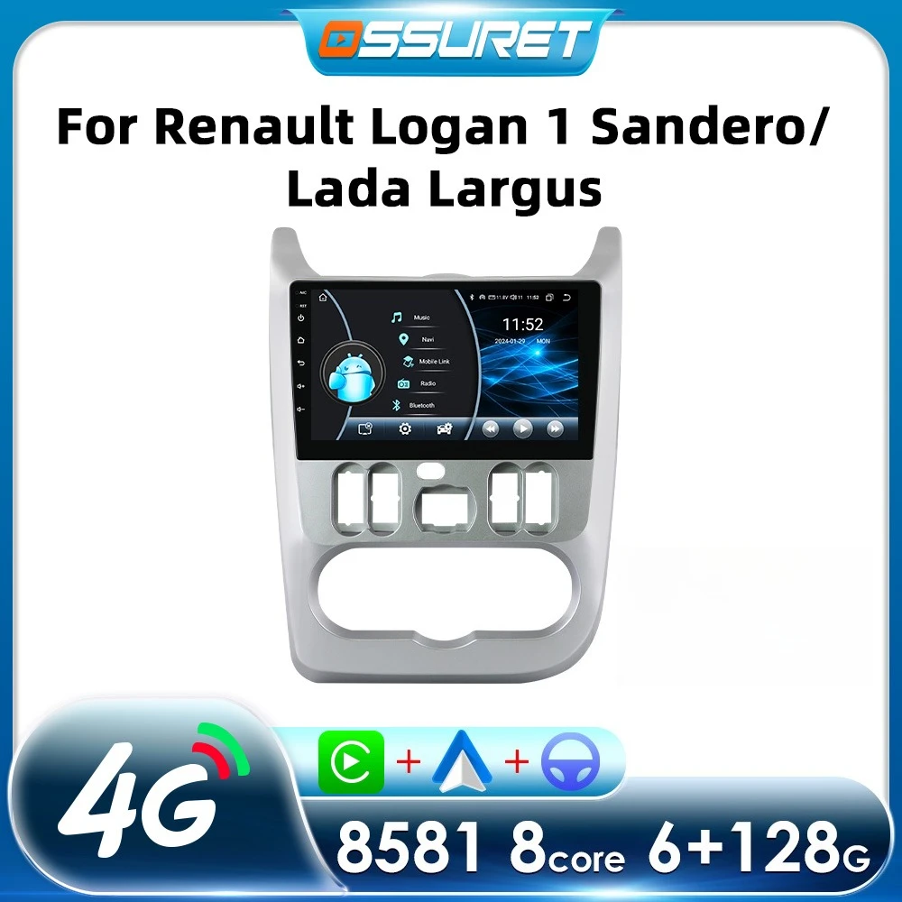 9 Zoll Android Auto Autoradio GPS-Player für Renault Logan Sandero Lada Largus 2Din Steuergerät Drahtloses CarPlay Intelligentes System