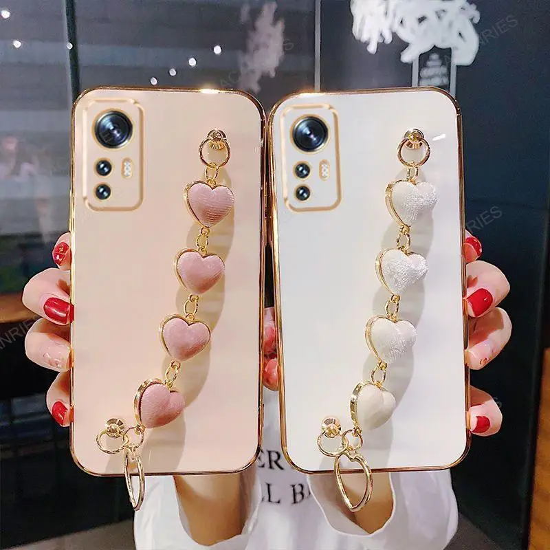 Mi12t Love Heart Bracelet Case On For Xiaomi Mi 12 Lite 12s Ultra 12t Pro 12x Mi12 T Mi12s Luxury Chain Plating Silicone Cover