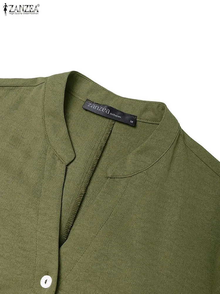 Zanzea vestido feminino casual linha a em camadas, outono 2021, cor sólida, decote em v, manga larga, meio botões, midi, vestido longo