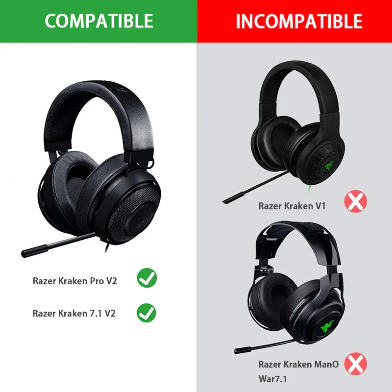 KUTOU Replacement Earpads for Razer Kraken Pro V2 Gaming Headset Kraken 7.1 Ear Pads Cushion Cover Foam Pad Soft Leather