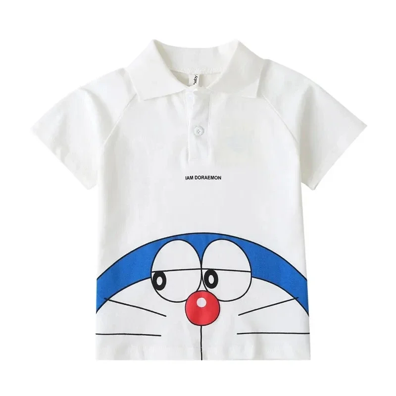 

100% Cotton Kids Polo Shirt cartoon Short Sleeve Doraemon Summer boy T-Shirt children Top