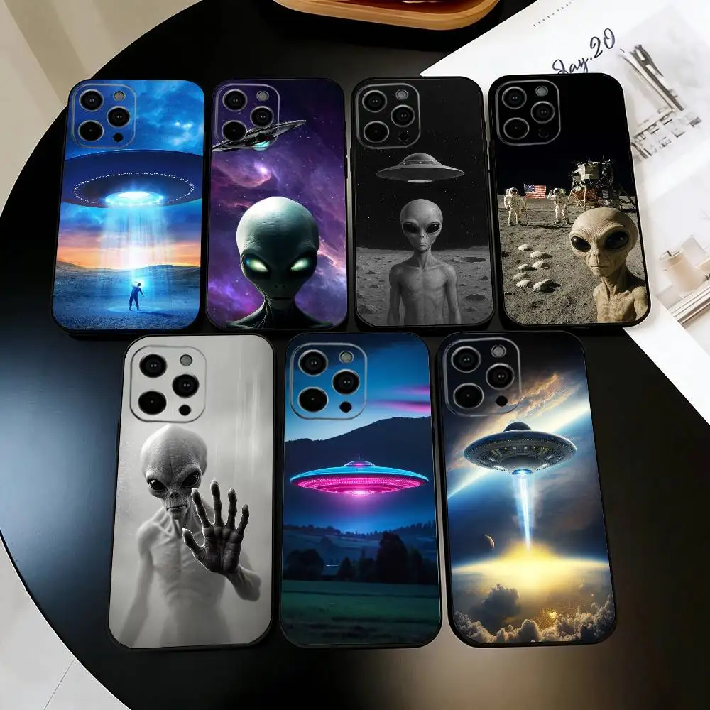 

Singular Space UFO A-Alien-ES Phone Case For iPhone 17, 16,15,14,13,12,11 Plus,Pro Max, Others Soft Black Cover