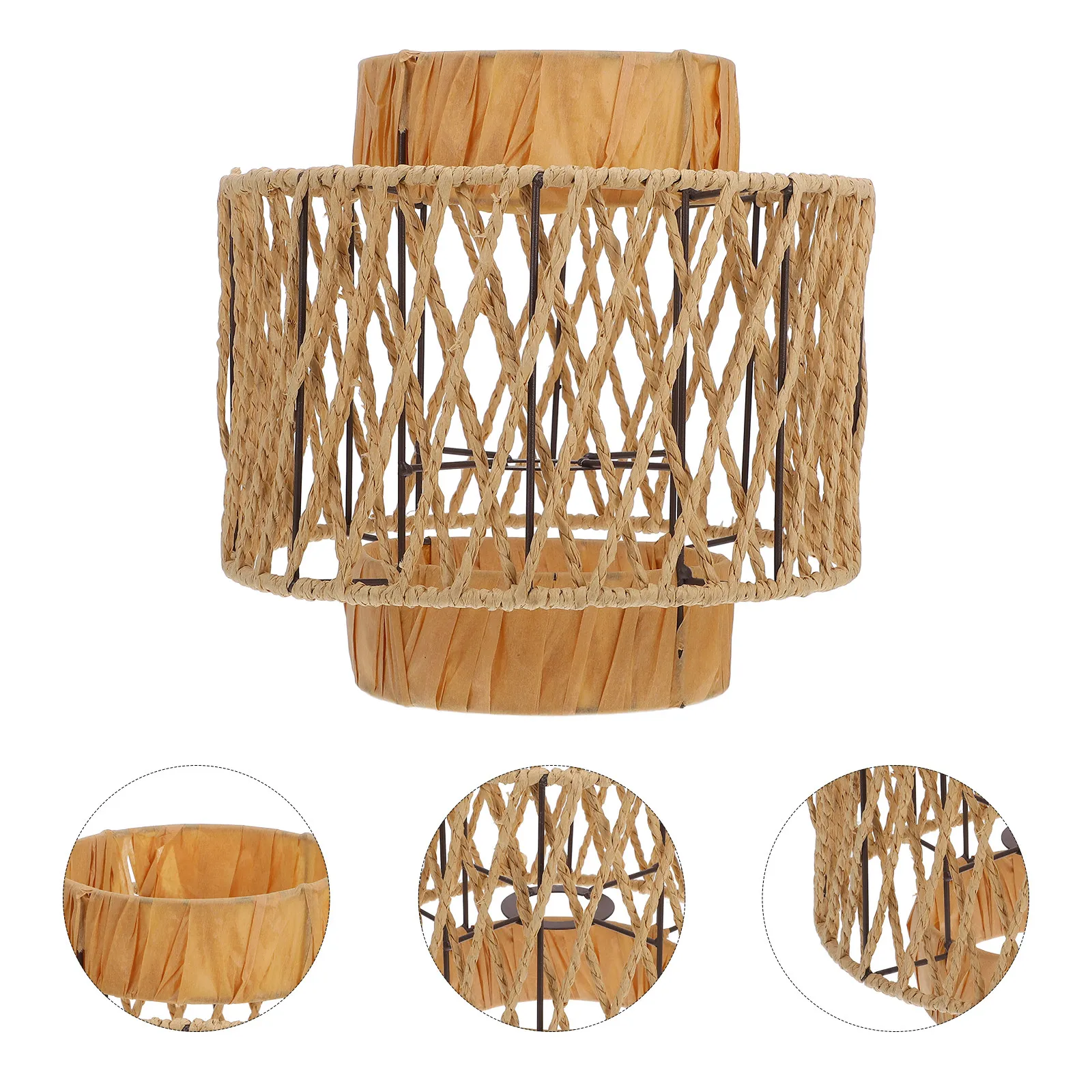 Handwoven Bohemian Woven Lamp Shade Paper Rope Pendant Lamp Cover Rustic Farmhouse Ceiling Light Shade Indoor Decorative