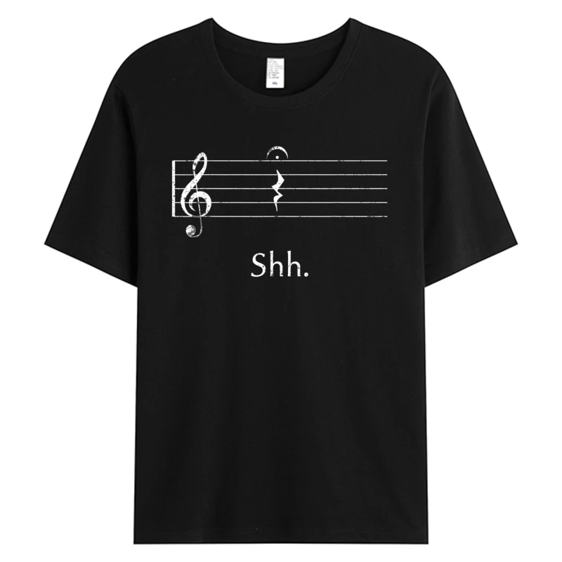 Funny Music Shh Quarter Rest And Fermata Men's Cotton Slim Fit 2025 Festival Discount Tshirt Male Clothes Slim Fit Dropshipping