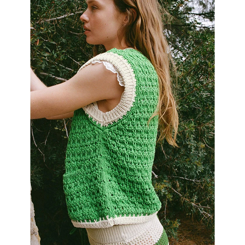 

Summer New Casual Large Knitted Vest round Ne Svel Women's Faion Original Design Polyester Fiber 00% V-Ne Single...
