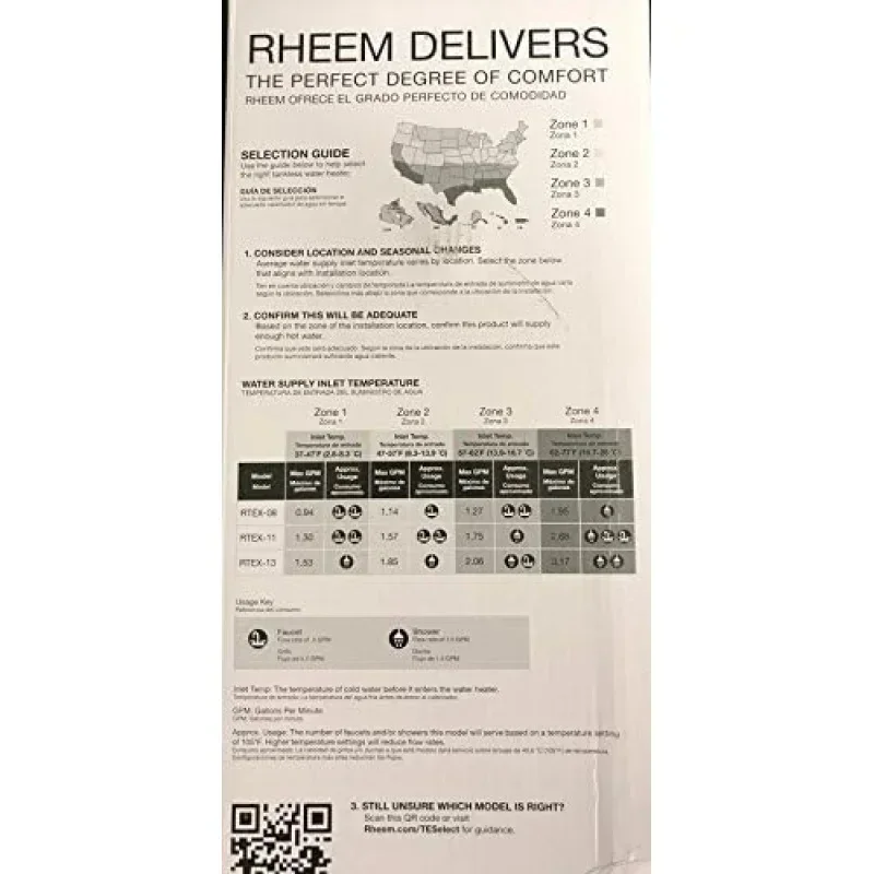 QWRelho 240V غرفة التدفئة RTEX-13 سخان مياه سكني بدون خزان، رمادي