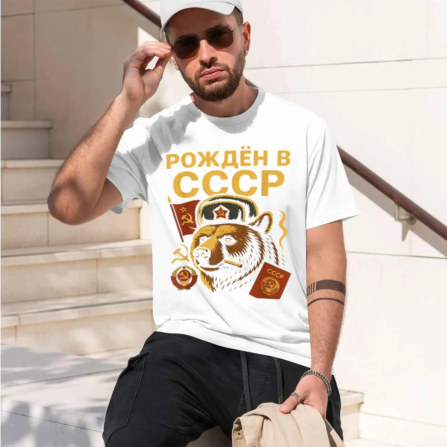 Soviet Style Men's T-Shirt With Ussr And Text Born In Ussr Casual Wear For Autumn Winter Gift For History Enthusiasts And Retro