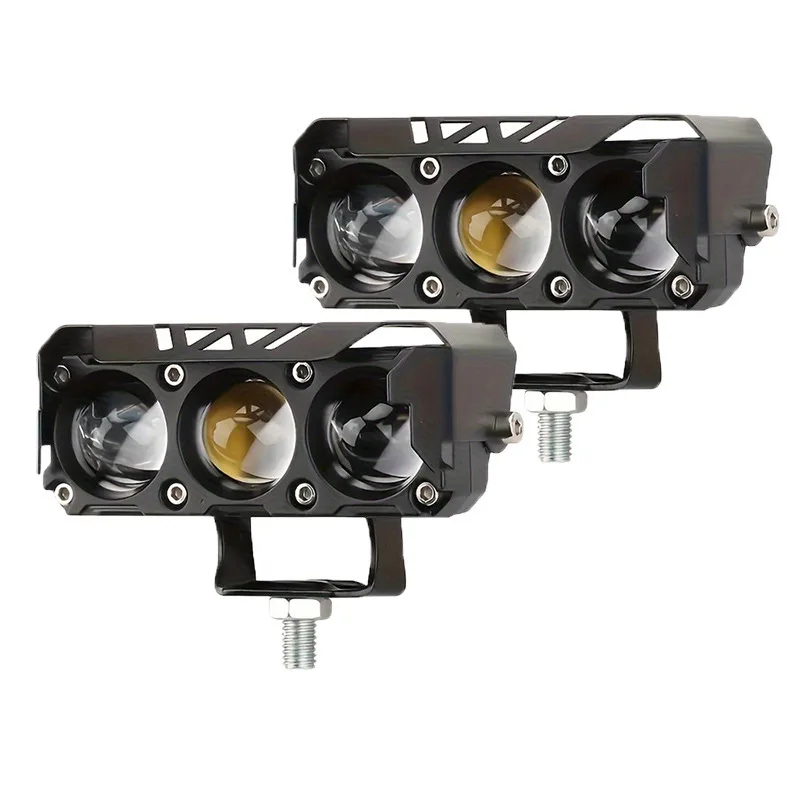 

Мотоциклетный прожектор дальнего/ближнего света с 3 линзами, белый, желтый, светодиодный противотуманный фонарь для легковых автомобилей, внедорожников, UTV, мотоциклов, 12 В, 24 В, фары дальнего света