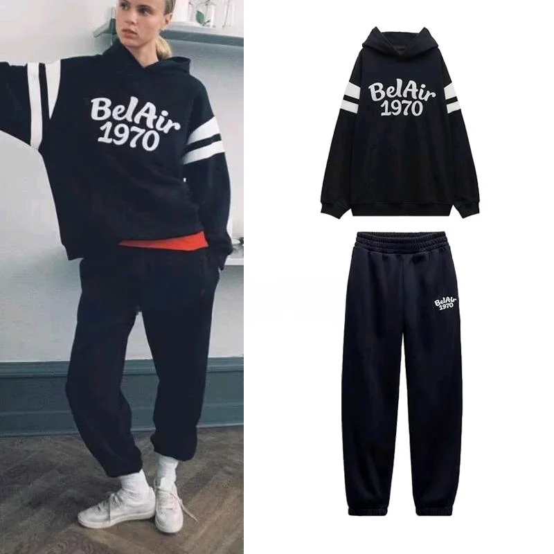 Za Autumn and Winter New Text Embroidery Decorative Jogging Pants 3836 Text Embroidery Hoodie 3809