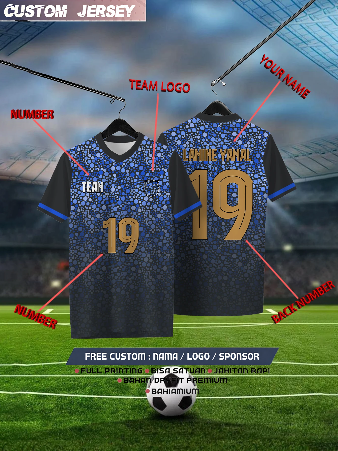 

Customized Geometric Black Short Sleeved Shirt with Team Name, Emblem, Name and Number, Outdoor Sports Short Sleeved T-shirt