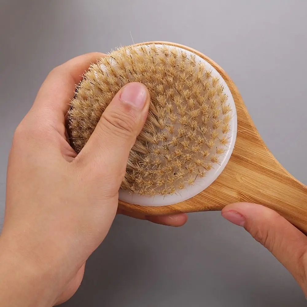 Body Brush Long Handle Bath Shower Back Scrubber Bamboo Natural Bristles