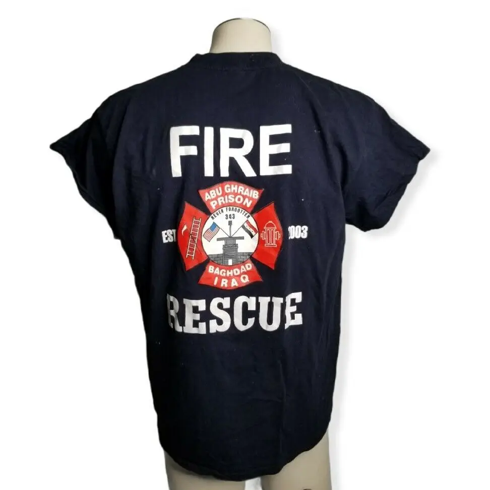 Vintage Mens Abu Ghraib Fire Rescue Prison T Shirt Double Sided Distressed